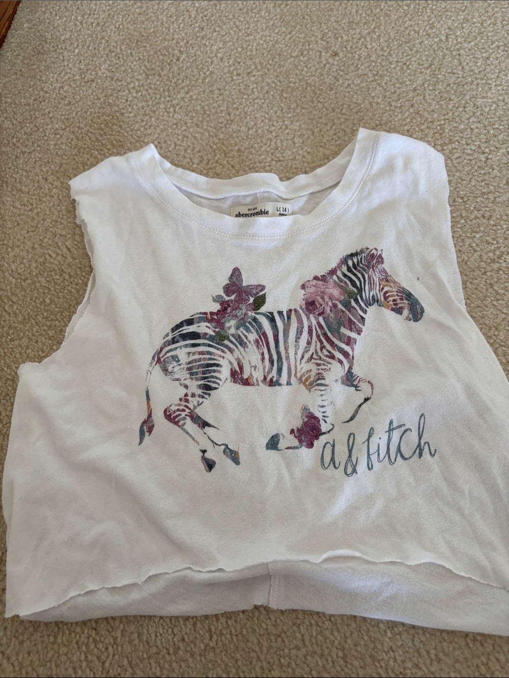 Abercrombie & Fitch White Tank with Floral Zebra Graphic